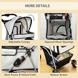 Cat Dog Carrier Cart Foldable Cup Holder with 4 Wheels Storage Basket, Grey