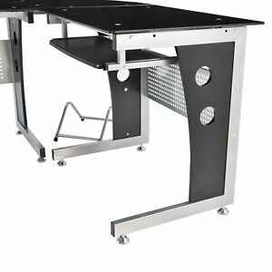 64" Modern L-Shaped Glass Top Office Workstation Computer Desk PC Table