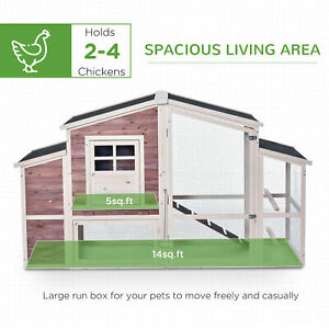 79" Wooden Outdoor Hen House Small Animal Livestock Cage Enclosure w/Running Box