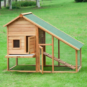 Wood Rabbit Hutch Chicken Coop w/ Run Ramp Backyard