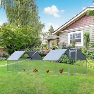 Large Metal Walk-In Chicken Coop Run Cage Outdoor Cover