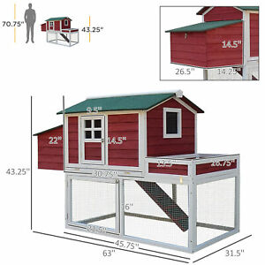 Wood Chicken Coop Hutch w/ Roof Top Run Backyard