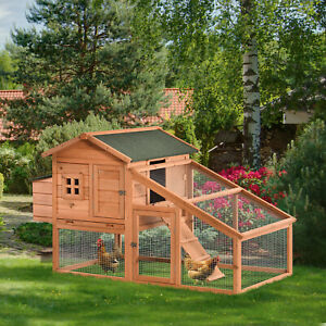 Deluxe Chicken Coop Small Animal Habitat w/ Outdoor Run Area Yellow and Green