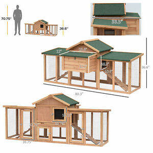 80 inch Wood Chicken Coop Poultry Hen House w/ Run Nesting Box Backyard