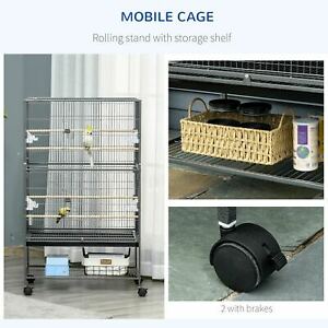 52'' Large Steel Bird Cage Bird House with Rolling Stand Slide-out Tray