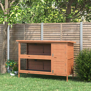 Rabbit Hutch Small Animal Pet House Yard Bunny Cage w/ Run & Tray Wooden