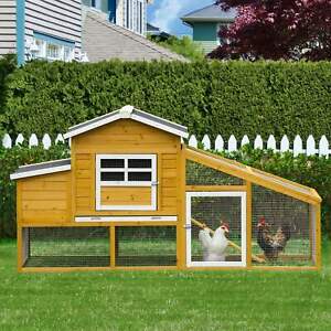 Outdoor Pet House Chicken Coop with Removable Tray, Nesting Box, Run, Ramp