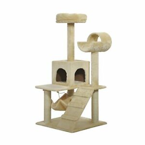 52” Scratching Cat Tree Condo Pet Kitten Furniture Activity Center Beige