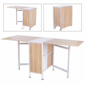 Folding Storage Table Study Laptop Desk Table Space Saving Hideaway Shelves Oak