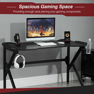 HOMCOM Spacious Gaming Desk Home Racing w/ Steel Frame Cup Headphone Holder Hook