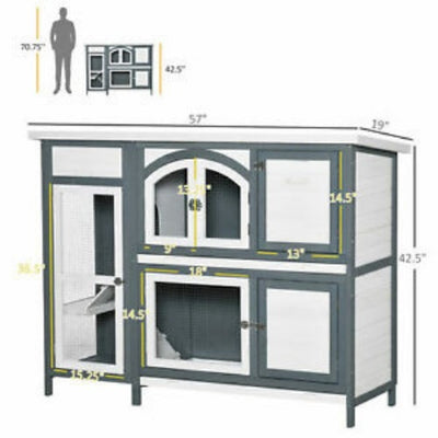 2 Tier Rabbit Hutch, Guinea Pig Cage for Small Animal with Slide-out Tray, Ramp