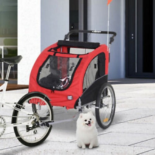 2in1 Pet Dog Bike Bicycle Trailer Stroller Jogger w/Suspension Red Black