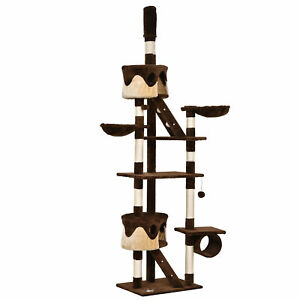 PawHut 94"-102" Huge Cat Tree Ceiling High Cat Condo Scratching Post Play House