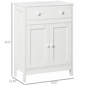 Bathroom Floor Cabinet, Freestanding Storage Organizer with Shelf, Drawer, White