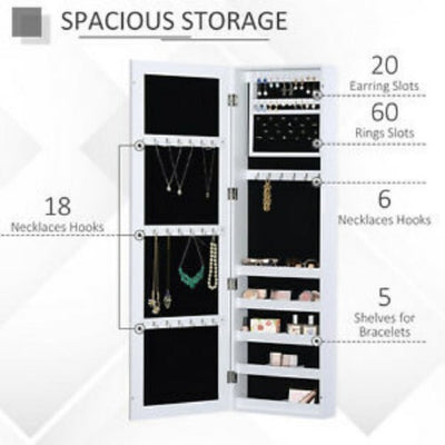 48" H Hanging Wall Mounted Mirrored Jewelry Armoire Cabinet Organizer WT