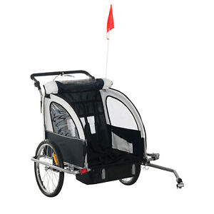 Double Child Baby Bike Bicycle Trailer - Black/White