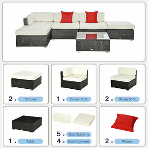 6 PCS Outdoor PE Rattan Sofa Sectional Patio Furniture Set w/Cushion