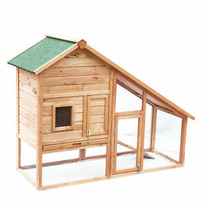 Wood Rabbit Hutch Chicken Coop w/ Run Ramp Backyard