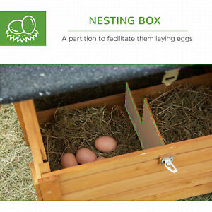 2-Tier Wooden Chicken Coop with Removable Tray, Nesting Box, Outside Run, Ramp