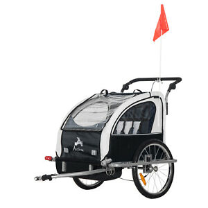 Double Child Baby Bike Bicycle Trailer - Black/White