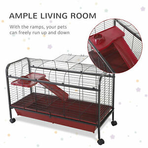 42” Rolling Pet Cage Set for Small Animals with Ramp & Feeder Rabbit Guinea Pig