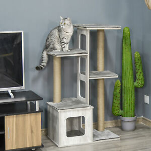 Plush Cat Tree Tower Activity Center Climb Frame w/ Jute Scratching Posts Condo