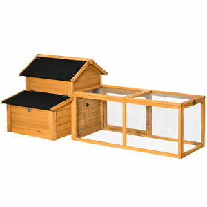 2-Tier Wooden Chicken Coop with Removable Tray, Nesting Box, Outside Run, Ramp