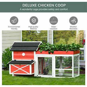 Chicken Coop Small Animal Habitat Hen House with Run Nesting Box, Red