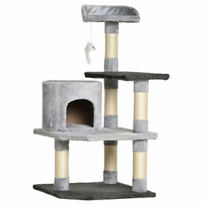 39" Cat Tree Scratching Post Condo House with Hanging Toy Grey