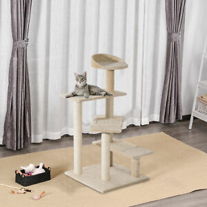 39” Cat Scratching Tree Climbing Tower Post Revolving Step Pet Furniture