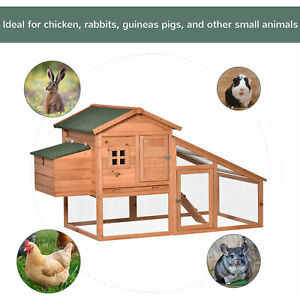 Deluxe Chicken Coop Small Animal Habitat w/ Outdoor Run Area Yellow and Green