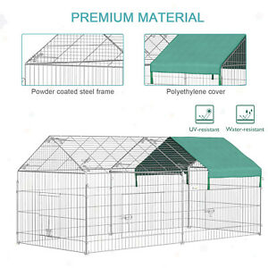 Galvanized Cage with Cover for Dog, Rabbit, and Chicken Run, 87" Silver & Green