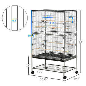 52'' Large Steel Bird Cage Bird House with Rolling Stand Slide-out Tray