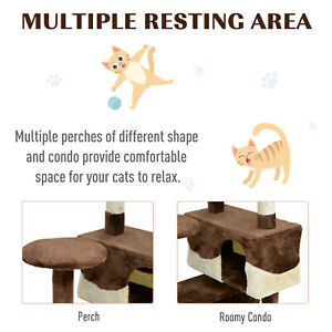 52" Cat Scratching Tree Large Kitten Play House  Activity Center Pet Furniture