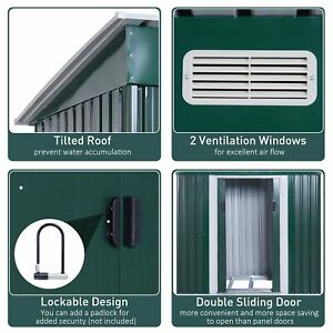 80"x 52" Garden Storage Shed Tool Kit Lockable Yard Garden Metal Green