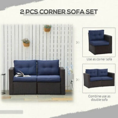 2 PCS PE Rattan Wicker Patio Corner Sofa Set Freely Combination Garden Furniture