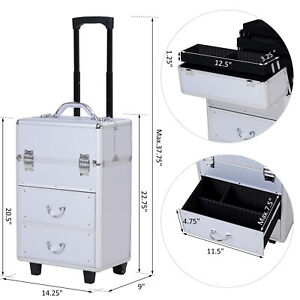 Makeup Case Cosmetic Organizer Extendable Lockable w/Handle Silver