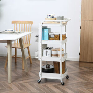 4-Tier Utility Cart with DIY Steel Pegboards & Lid for Kitchen, Office, White