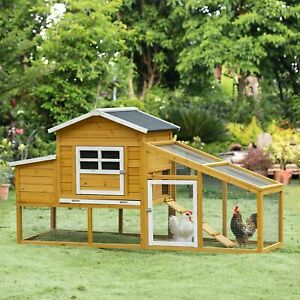 Outdoor Pet House Chicken Coop with Removable Tray, Nesting Box, Run, Ramp