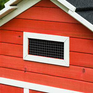 Chicken Coop Small Animal Habitat Hen House with Run Nesting Box, Red