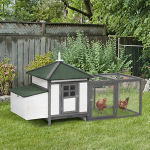 Chicken Coop Small Animal Pet Cage w/ Nesting Box Outdoor Run Backyard Wooden