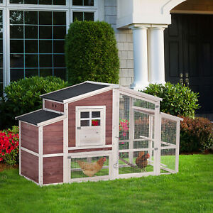 79" Wooden Outdoor Hen House Small Animal Livestock Cage Enclosure w/Running Box