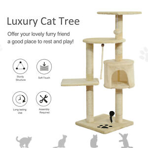 44" Scratching Cat Tree Multi Level Activity Center Kitty Condo Furniture Beige