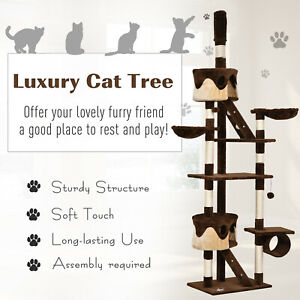 PawHut 94"-102" Huge Cat Tree Ceiling High Cat Condo Scratching Post Play House