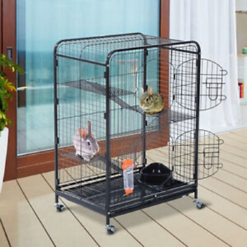 37" Pet Cage Portable Kennel Steel Rabbit Guinea Pig Cage Small Animal House BK