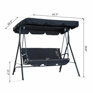 3 Seater Swing Chair Patio Hammock Porch Glider Patio w/ Canopy Black