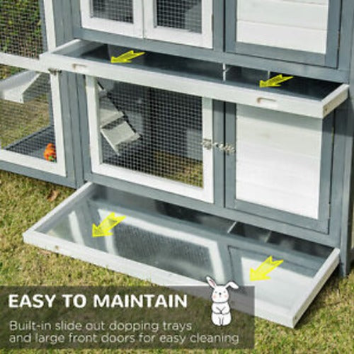 2 Tier Rabbit Hutch, Guinea Pig Cage for Small Animal with Slide-out Tray, Ramp