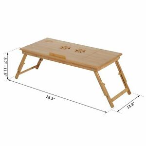 28" Foldable Bamboo Laptop Stand Notebook PC Desk Table Stand Bed Tray Drawer