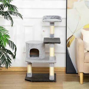 39" Cat Tree Scratching Post Condo House with Hanging Toy Grey