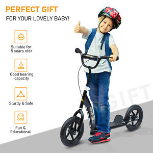 Adjustable Kids Stunt Scooter Street Bike Ride On w/ 12” Tire Black